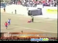 Goalkeeper kicks player straight in the face