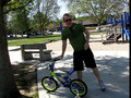 Jesse riding Noah's bike