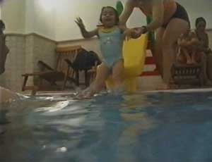 Babies slide to the pool and dive