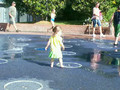 Dora playing in the fountain