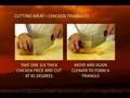 Cut chicken meat into strips and triangle shape method