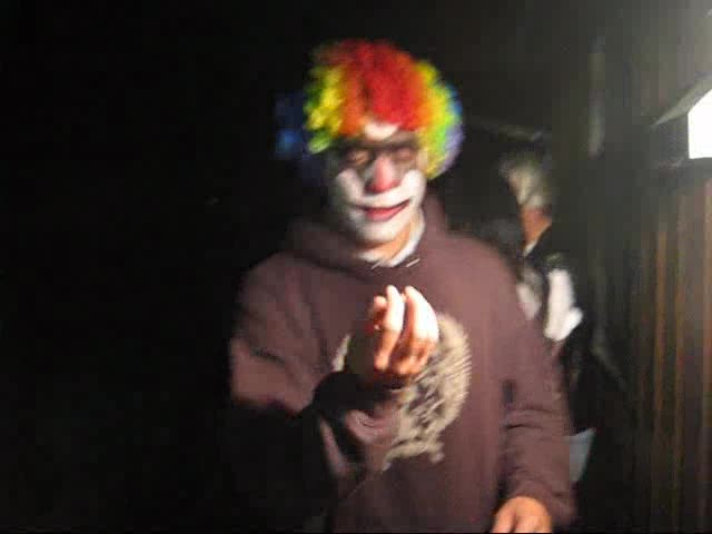 Mad clown pops a crazy trick