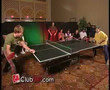 The man with $100,000 boobs plays ping pong for money.