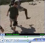 Klaus demonstrates how a boobie walks. Galapagos Islands, North Seymour
