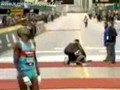 Marathon Winner Slips Over